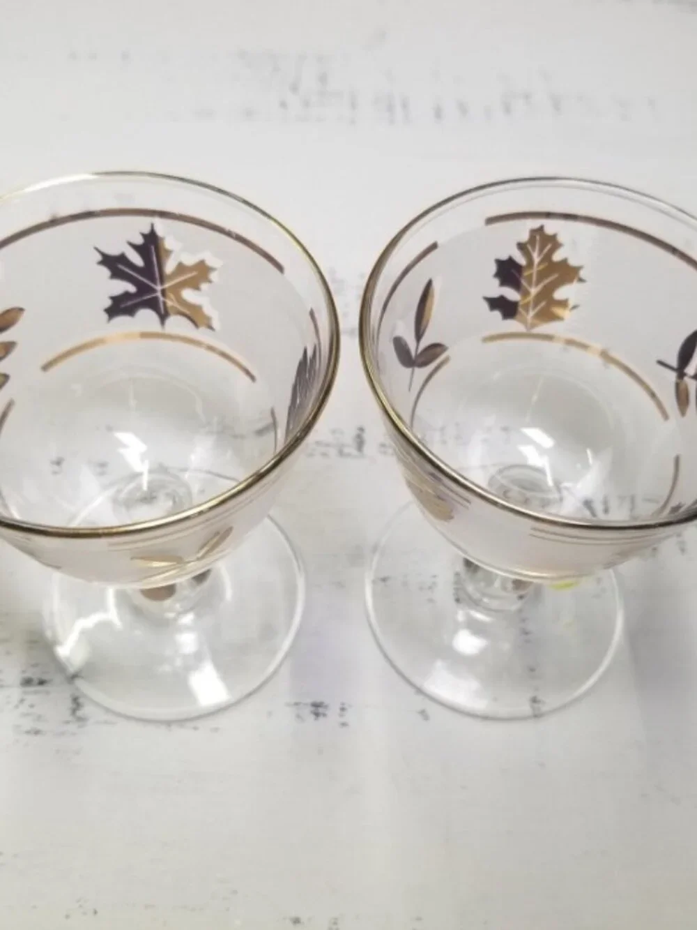 Vintage Cordial Glasses Libby Cocktail Gold Leaf Frosted Goblets